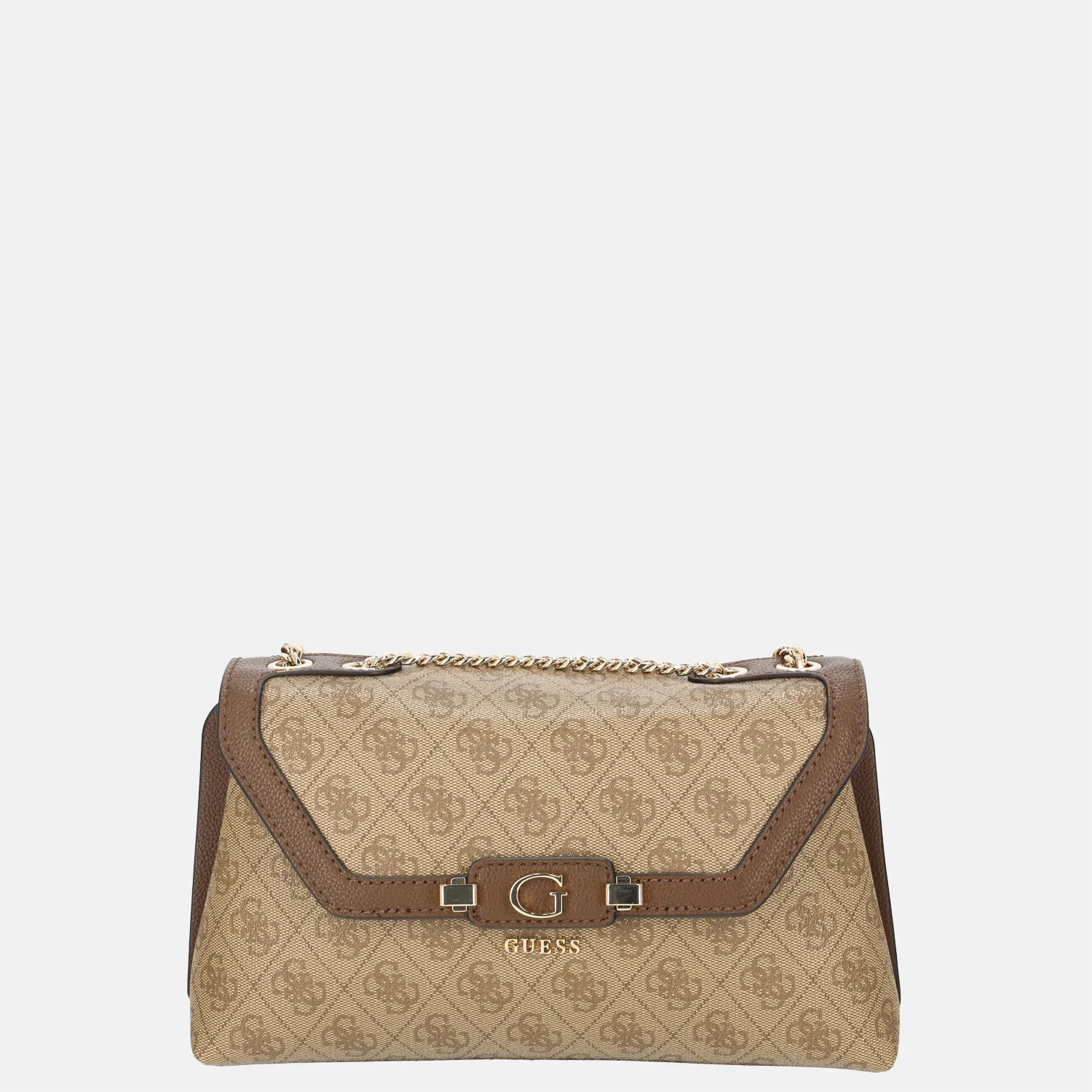 Guess Lindsey convertible flap crossbody tas latte logo bij Duifhuizen