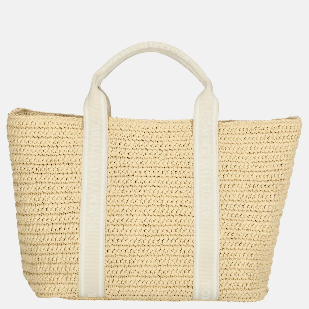 Tommy Hilfiger Riet Spring logo shopper beige bij Duifhuizen