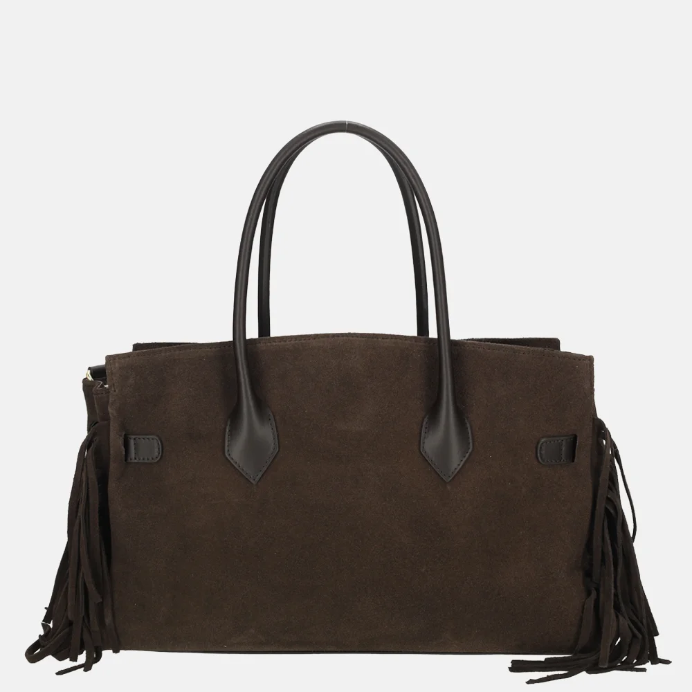 Charm London Suede handtas franjes donkerbruin bij Duifhuizen