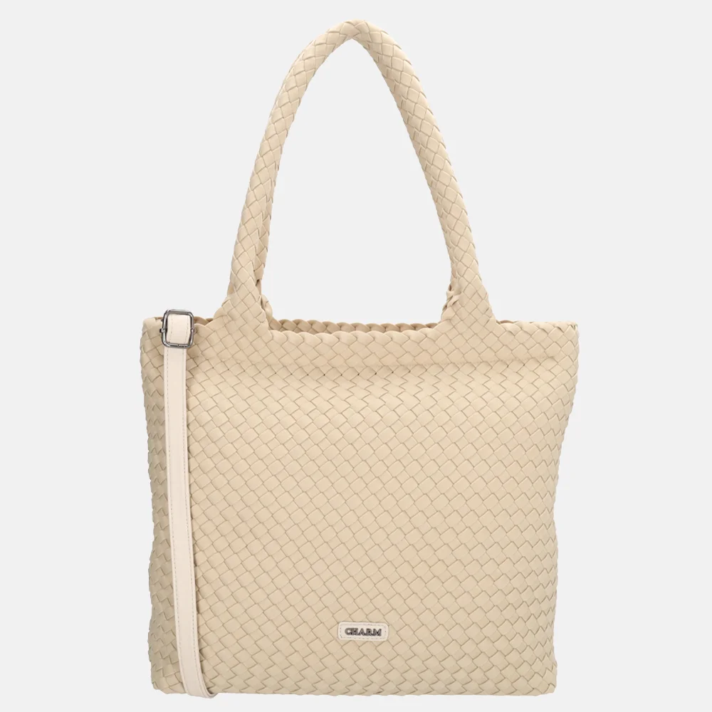 Charm London Madera shopper gevlochten neopreen creme