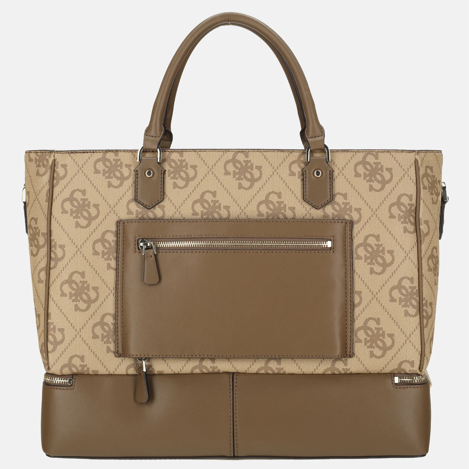 Guess Berta bottom zip tote shopper latte logo/brown bij Duifhuizen