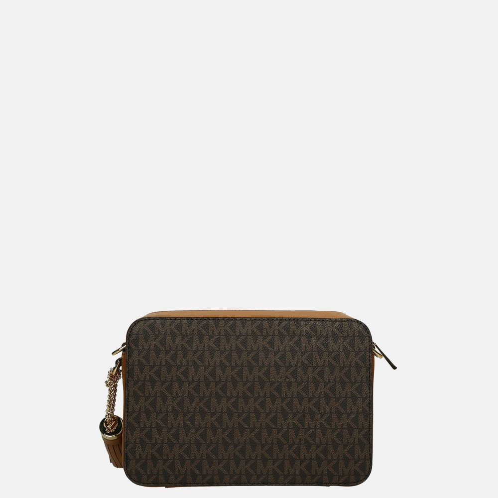 Michael Kors Jet Set camera bag crossbody tas brown logo bij Duifhuizen