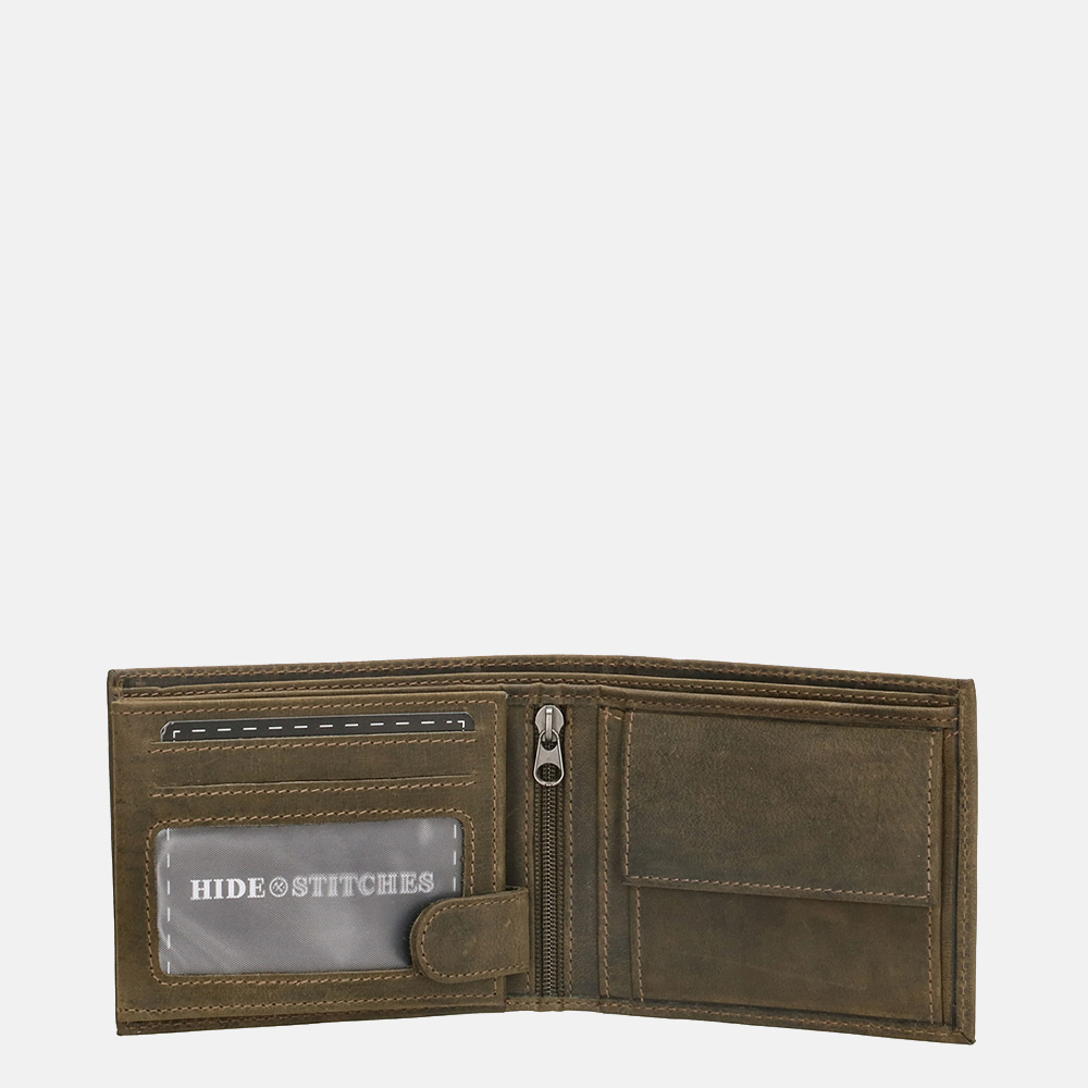 Hide & Stitches Idaho billfold olive green bij Duifhuizen
