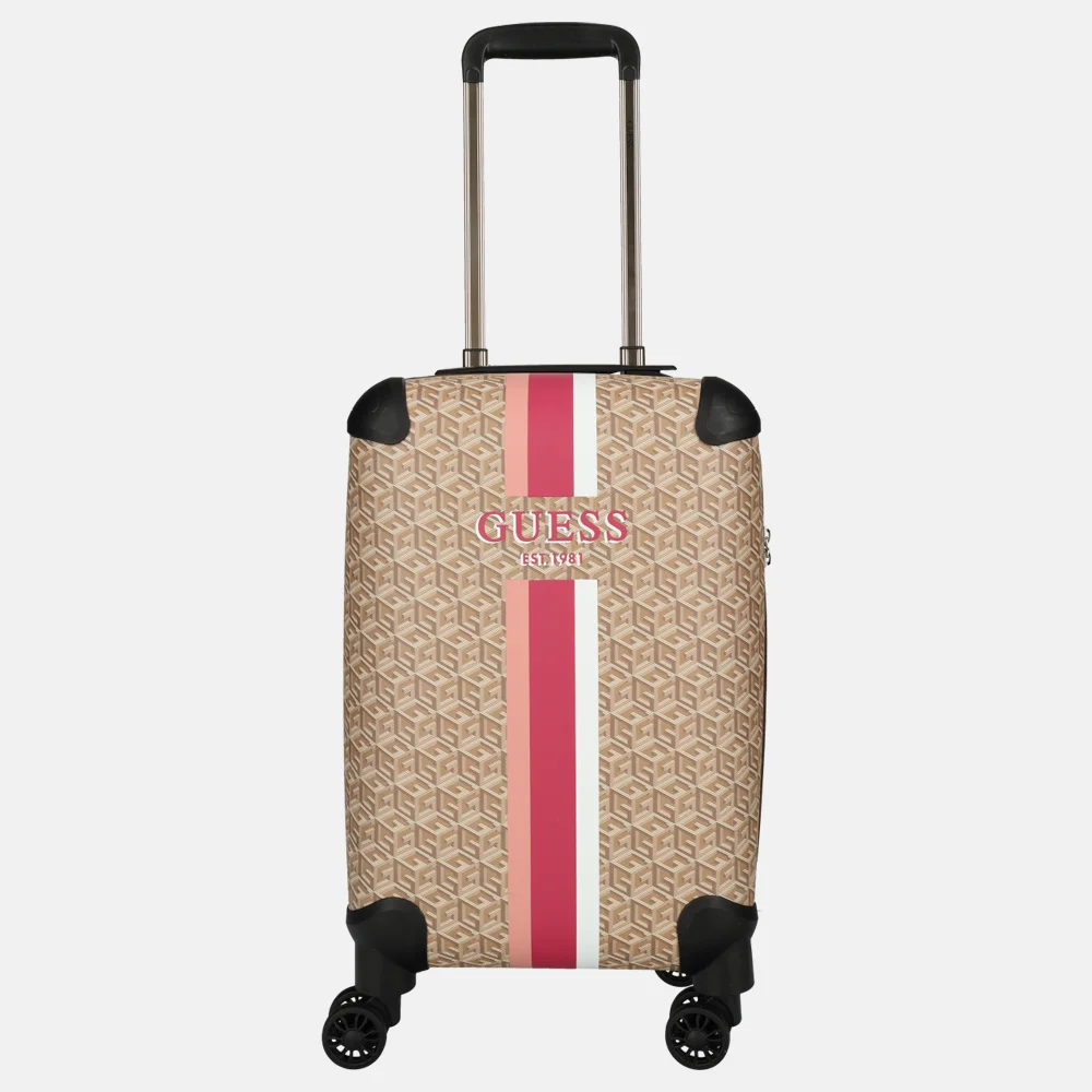Guess Wilder Spinner handbagage koffer 53 cm taupe logo bij Duifhuizen