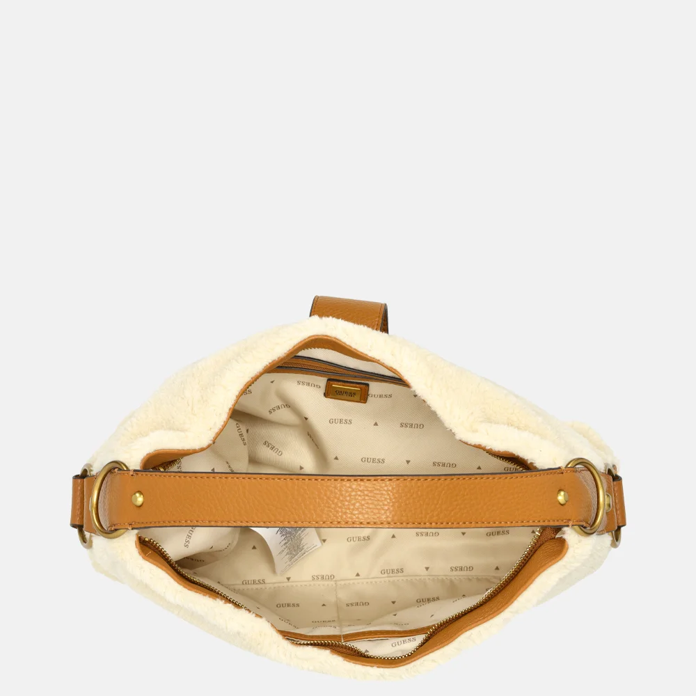 Guess Camden schoudertas teddy natural/cognac bij Duifhuizen
