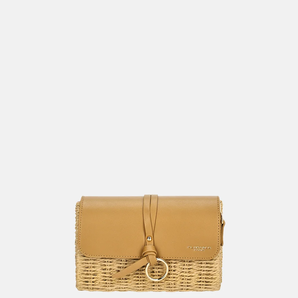 Flora & Co riet crossbody tas naturel/camel bij Duifhuizen