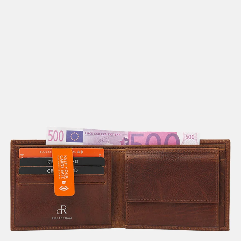 DR Amsterdam billfold portemonnee cognac bij Duifhuizen