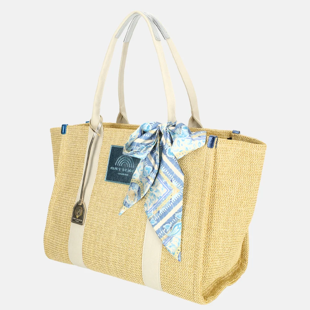 Kurt Geiger Southbank tote shopper raffia XXL beige combi bij Duifhuizen