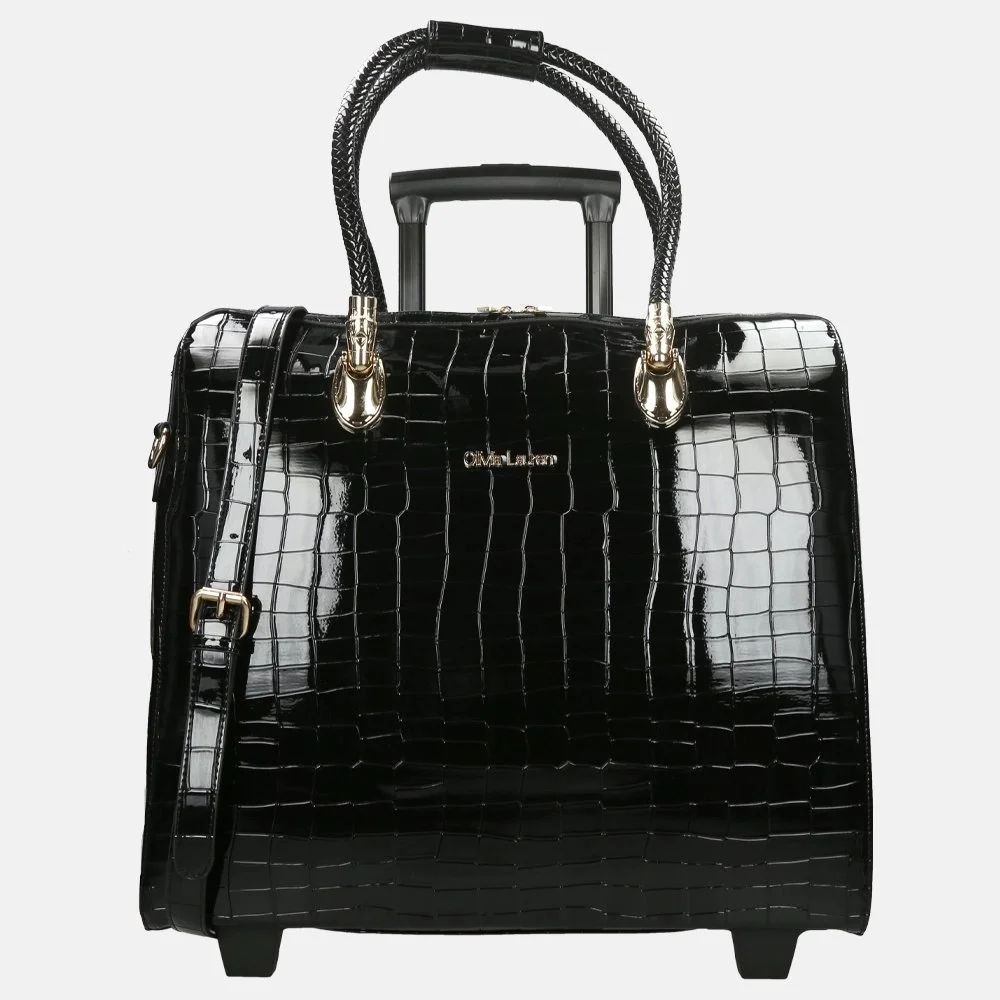 Olivia Lauren business trolley croco noir bij Duifhuizen