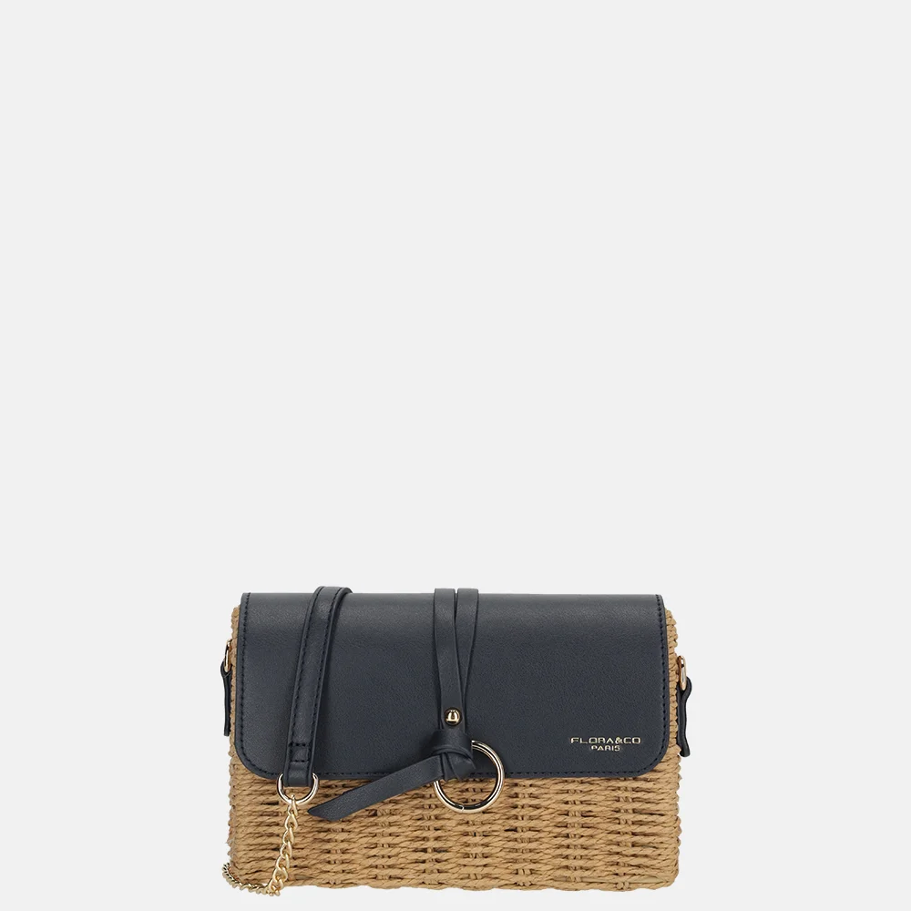 Flora & Co riet crossbody tas naturel/blue