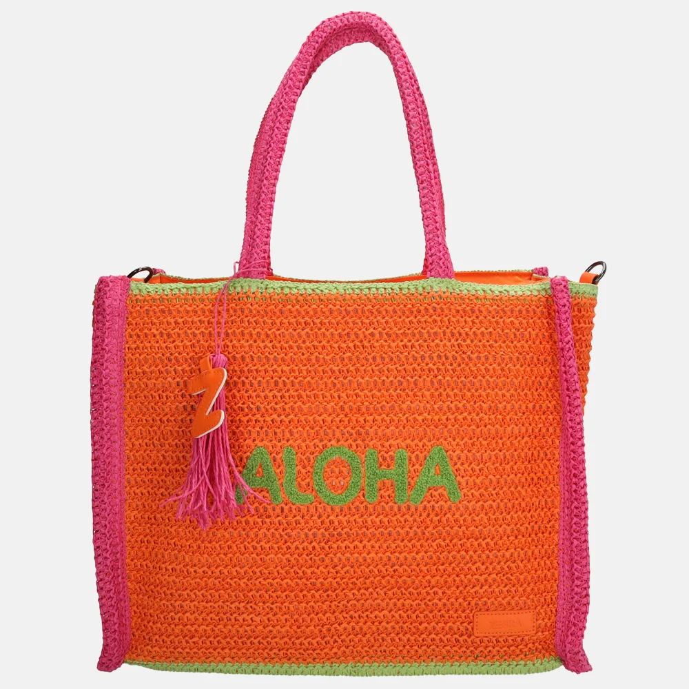 Zebra Trends Moana strandtas riet colorblock orange bij Duifhuizen