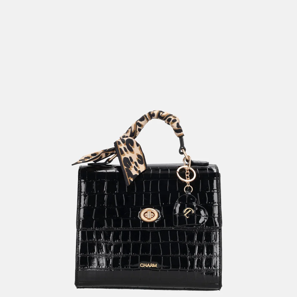 Charm London Knightbridge handtas croco lak zwart bij Duifhuizen