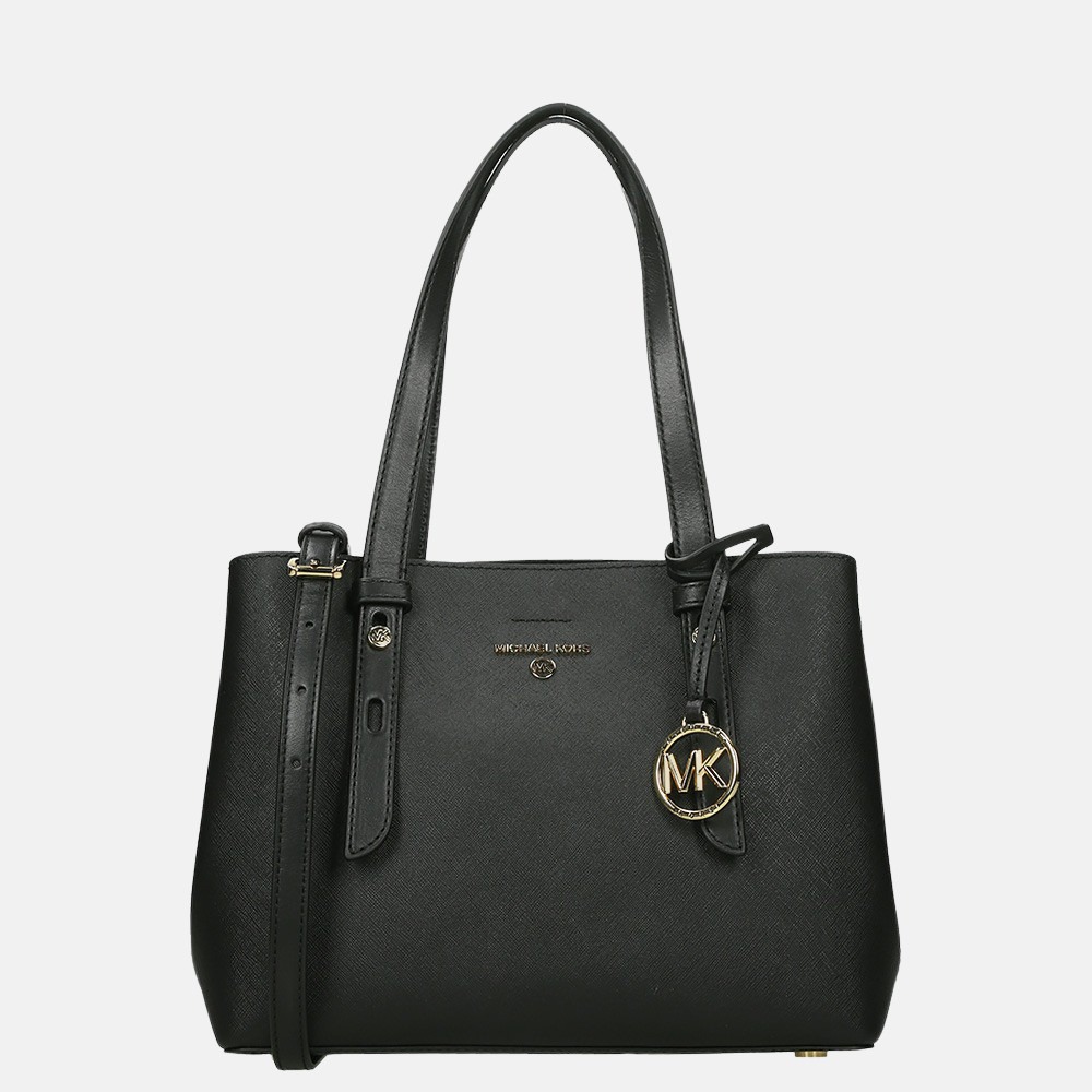 Michael Kors Handtas Jet Set Medium Chain Pouchette black \u0026 gold colored  hardware | The Little Green Bag