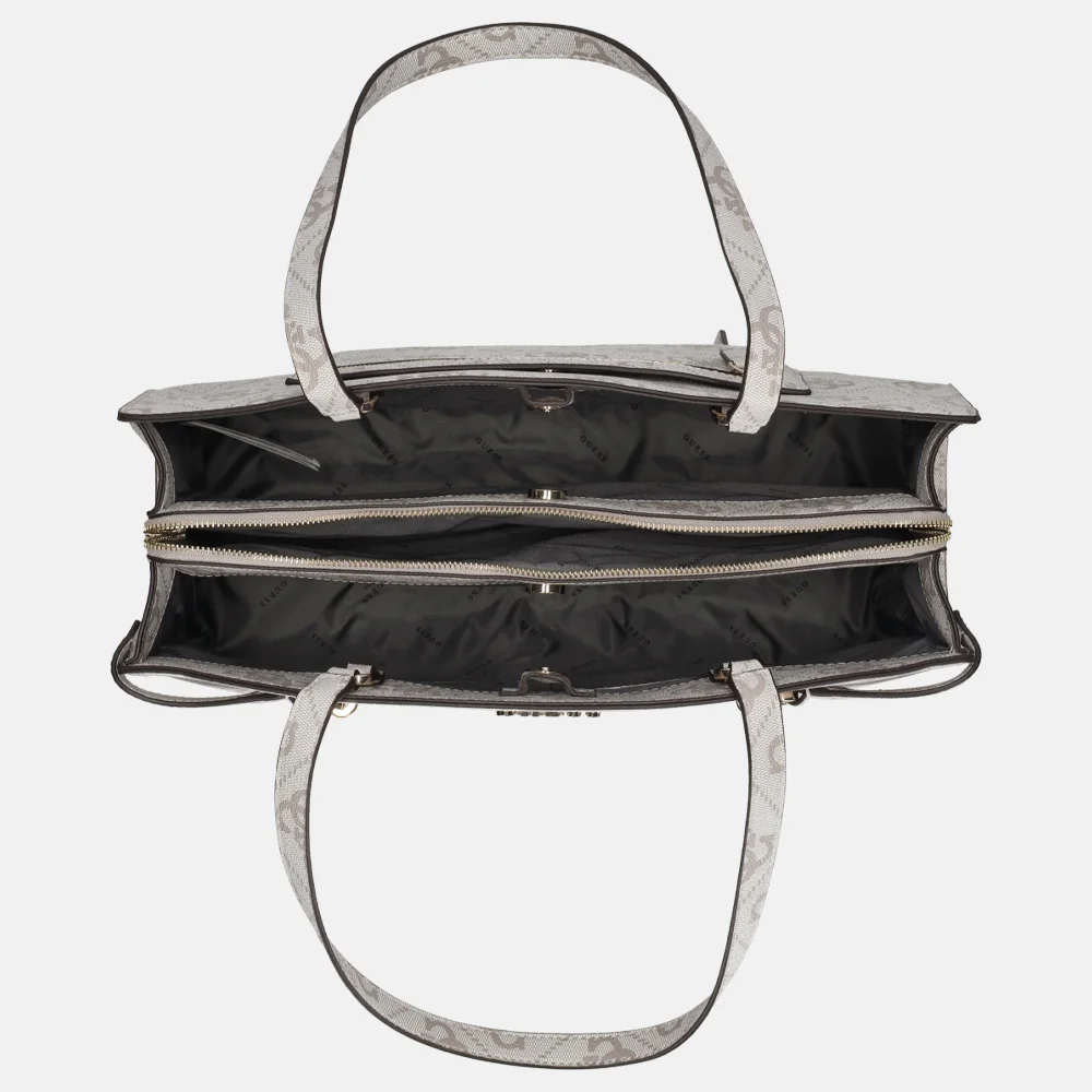 Guess Lorelei travelbag tote shopper dark taupe logo bij Duifhuizen