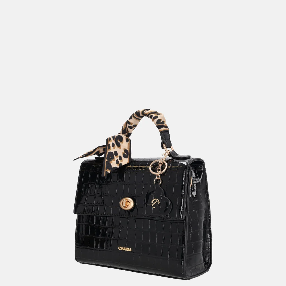 Charm London Knightbridge handtas croco lak zwart bij Duifhuizen