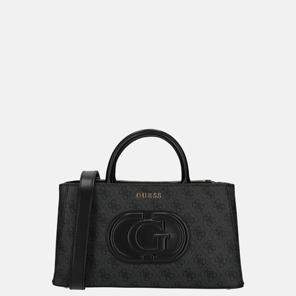 Guess Eco Mietta SML society satchel handtas coal logo/black bij Duifhuizen