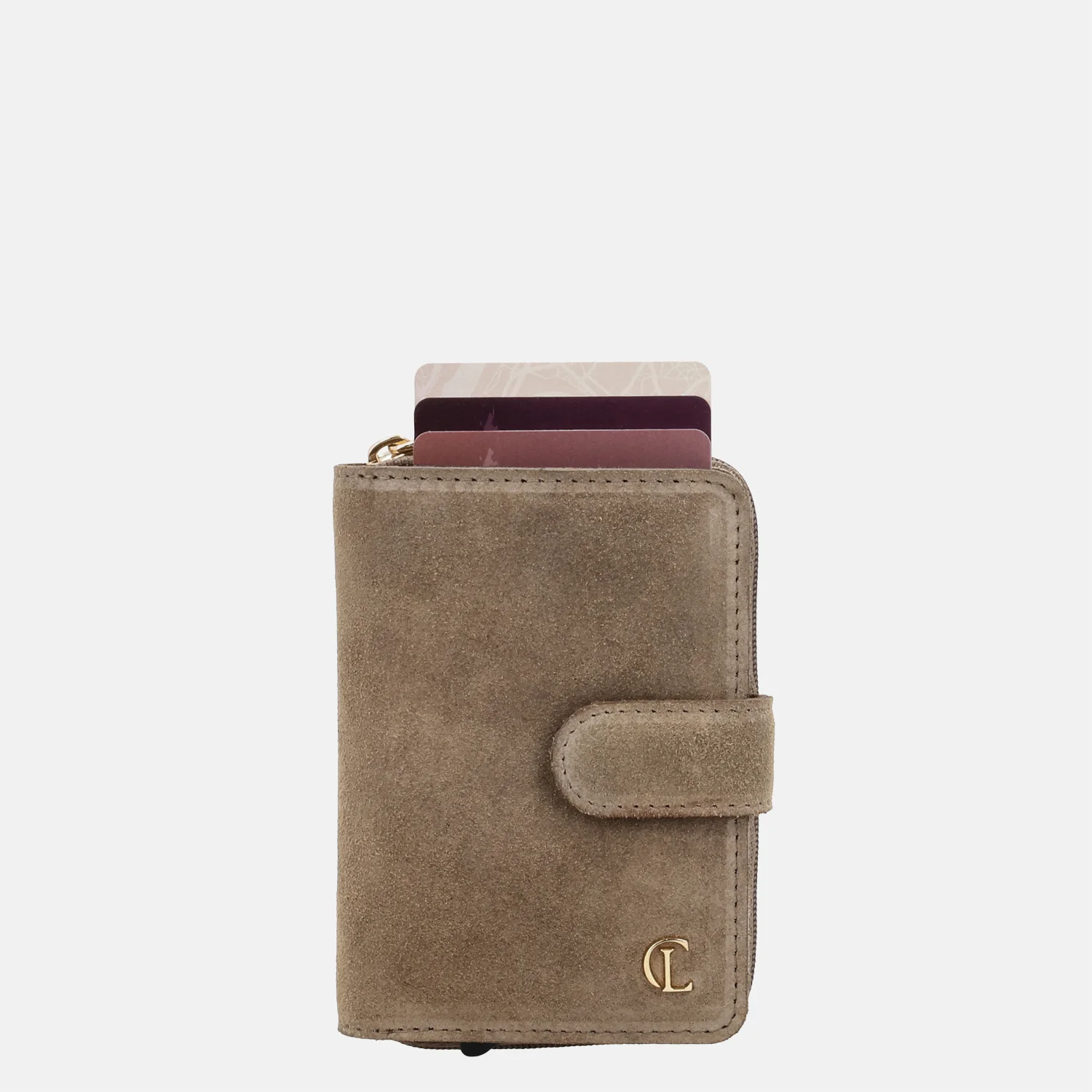 Charm London Sevilla portemonnee suede donkertaupe bij Duifhuizen