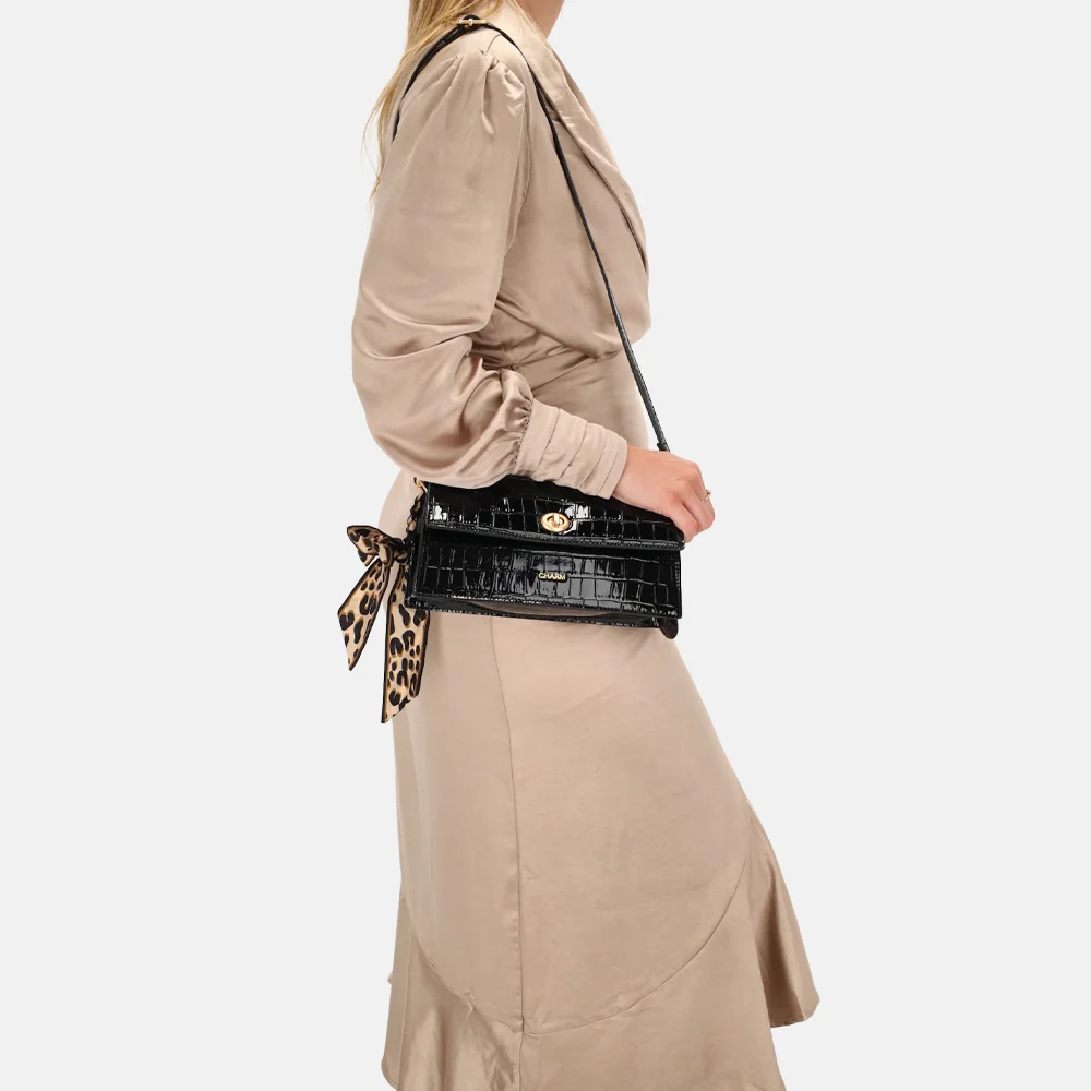 Charm London Knightsbridge schoudertas croco lak zwart bij Duifhuizen