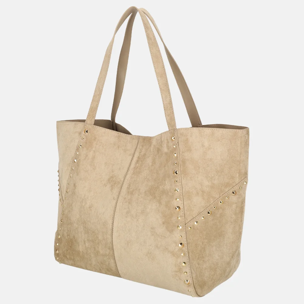 Firenze shopper suedine studs L taupe bij Duifhuizen