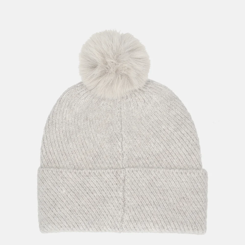 Tommy Hilfiger Pom Pom muts lurex grey whisper bij Duifhuizen