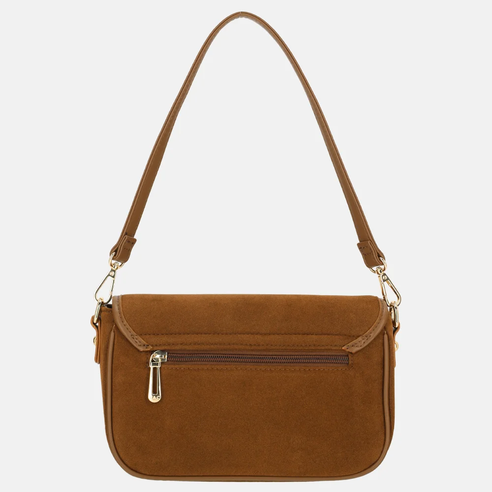 Flora & Co Suedine crossbody tas camel bij Duifhuizen