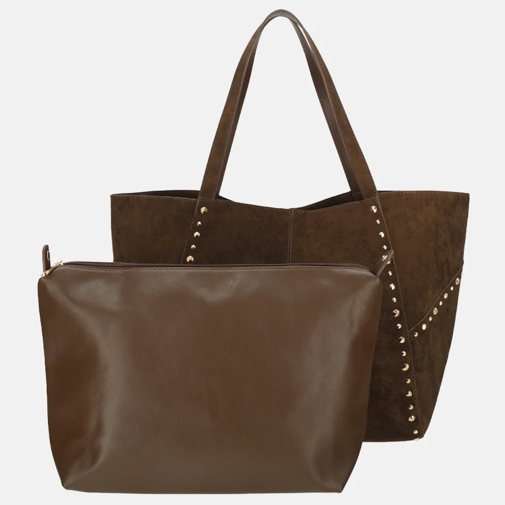 Firenze shopper suedine studs L coffee bij Duifhuizen