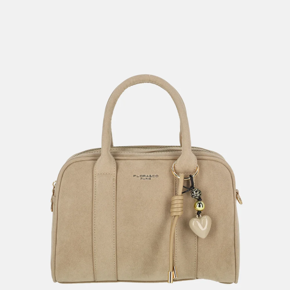 Flora & Co handtas bowling suedine beige bij Duifhuizen