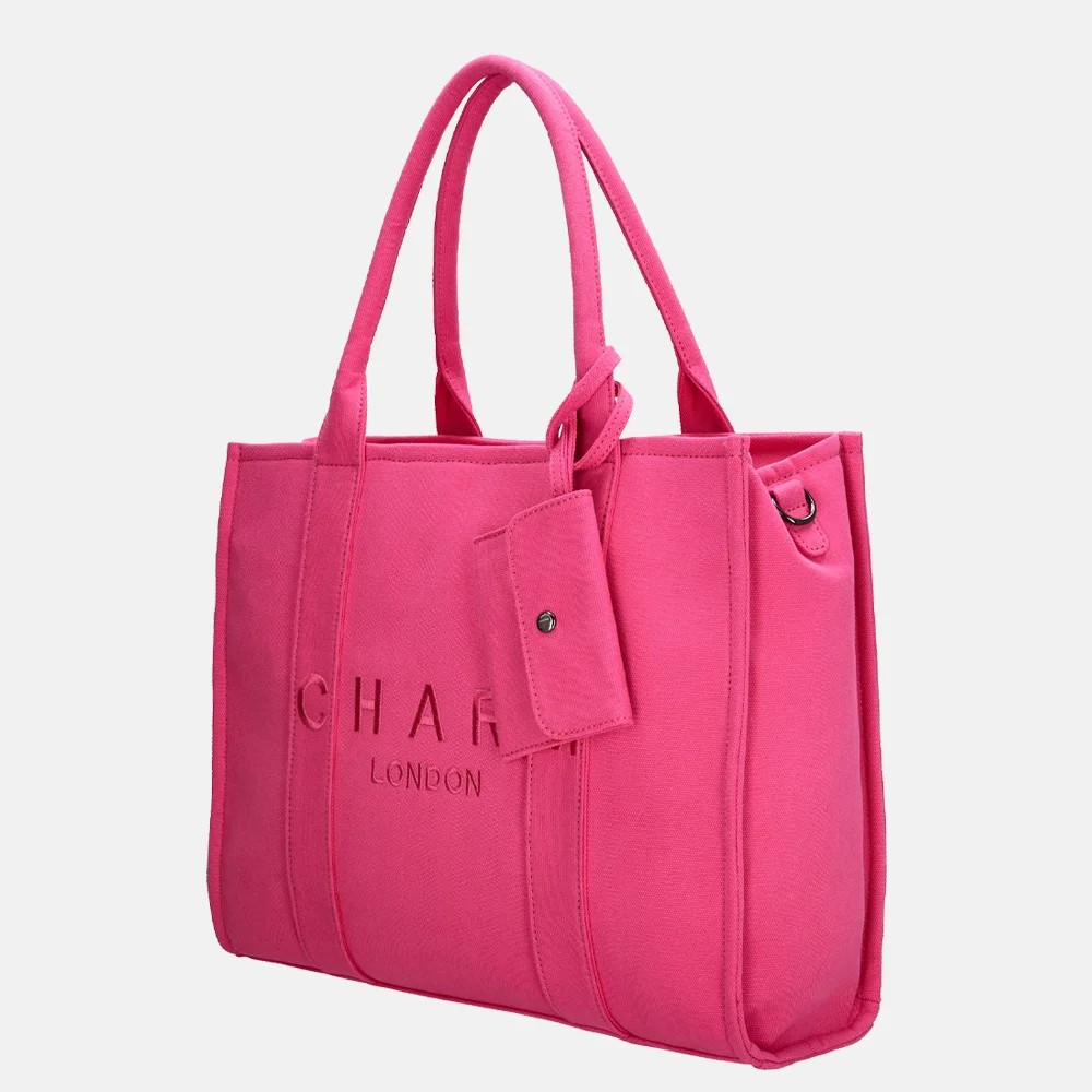 Charm London shopper/laptoptas 15 inch fuchsia bij Duifhuizen