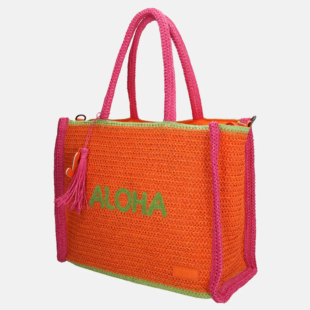 Zebra Trends Moana strandtas riet colorblock orange bij Duifhuizen