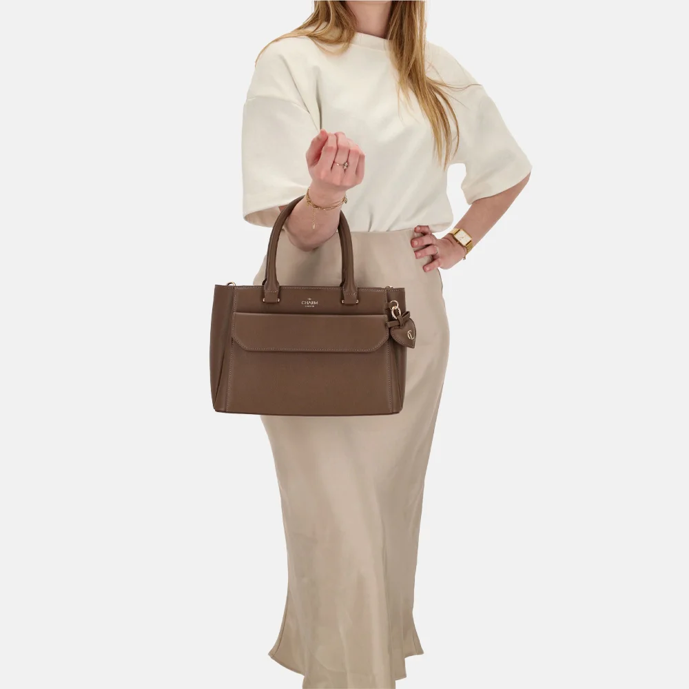 Charm London Cambridge handtas M mocca bij Duifhuizen