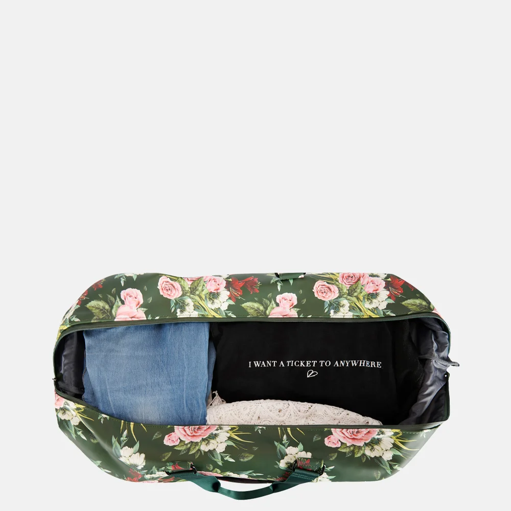 New Rebels Flora duffle reistas op wielen dark green bij Duifhuizen