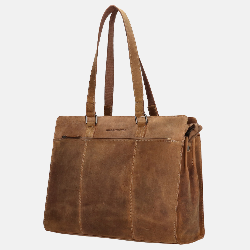 Hide & Stitches laptoptas 15.6 inch brown bij Duifhuizen