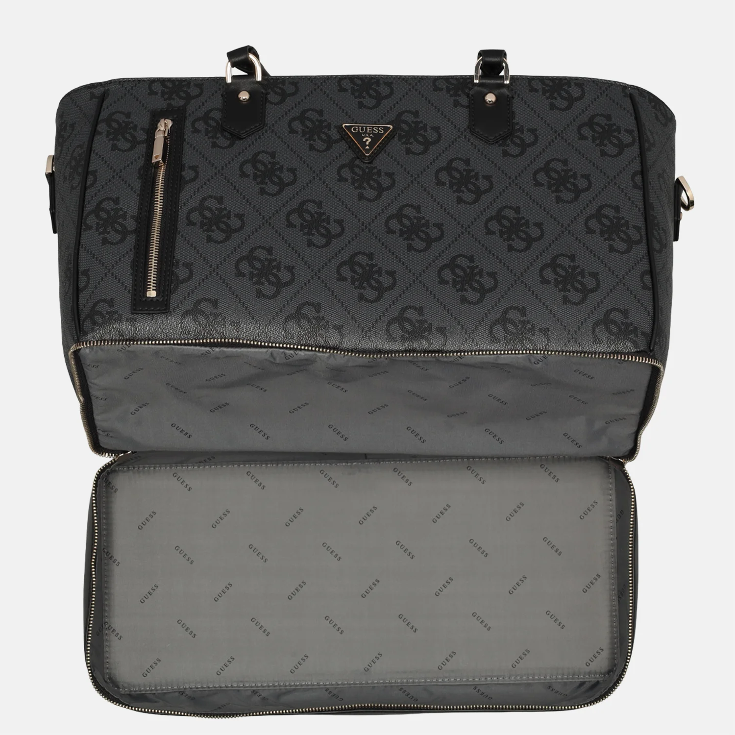Guess Berta bottom zip tote shopper coal logo bij Duifhuizen