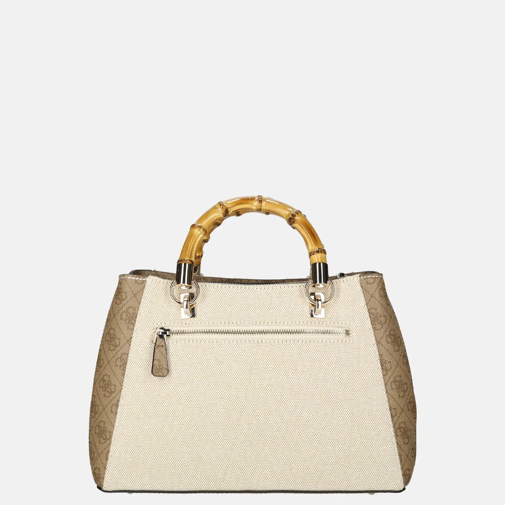 Guess Kerima Bamboo girlfriend satchel handtas natural/latte logo bij Duifhuizen