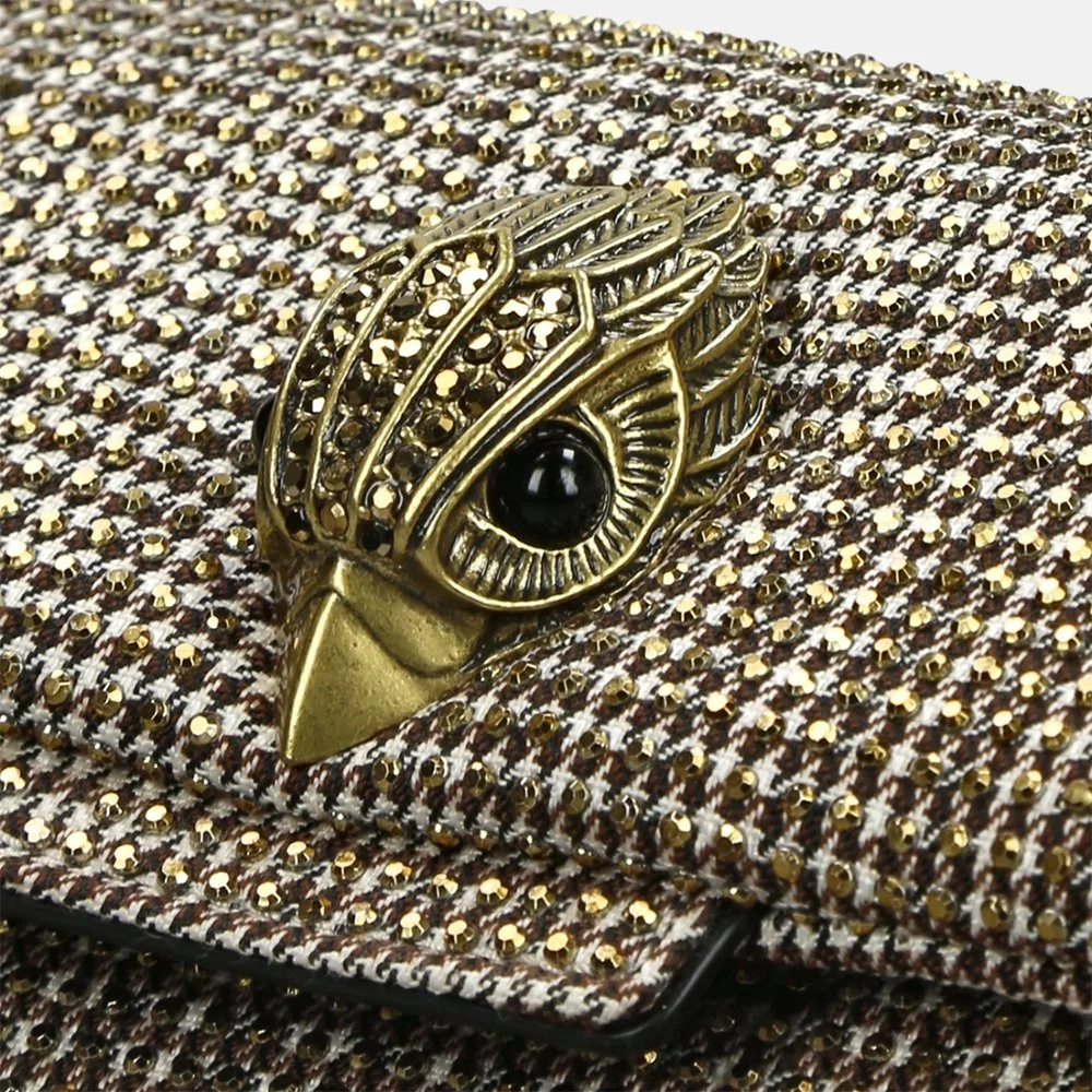 Kurt Geiger fabric mini kensington V studjes crossbody tas gold bij Duifhuizen