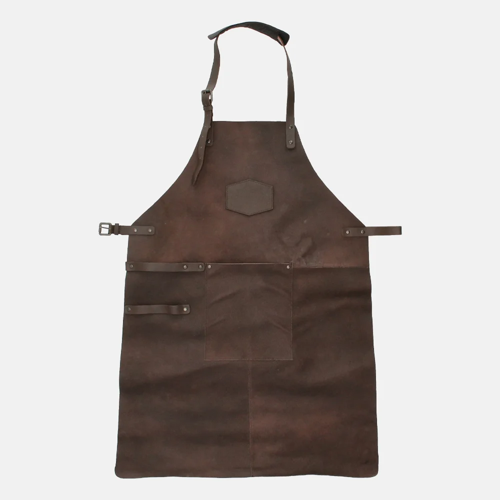Vaderdag special lederen barbecue schort donker bruin bij Duifhuizen