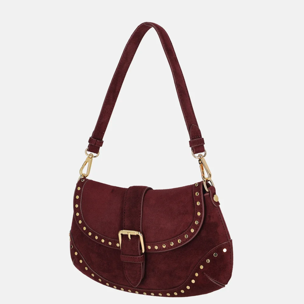 Flora & Co schoudertas overslag suedine studs bordeaux bij Duifhuizen