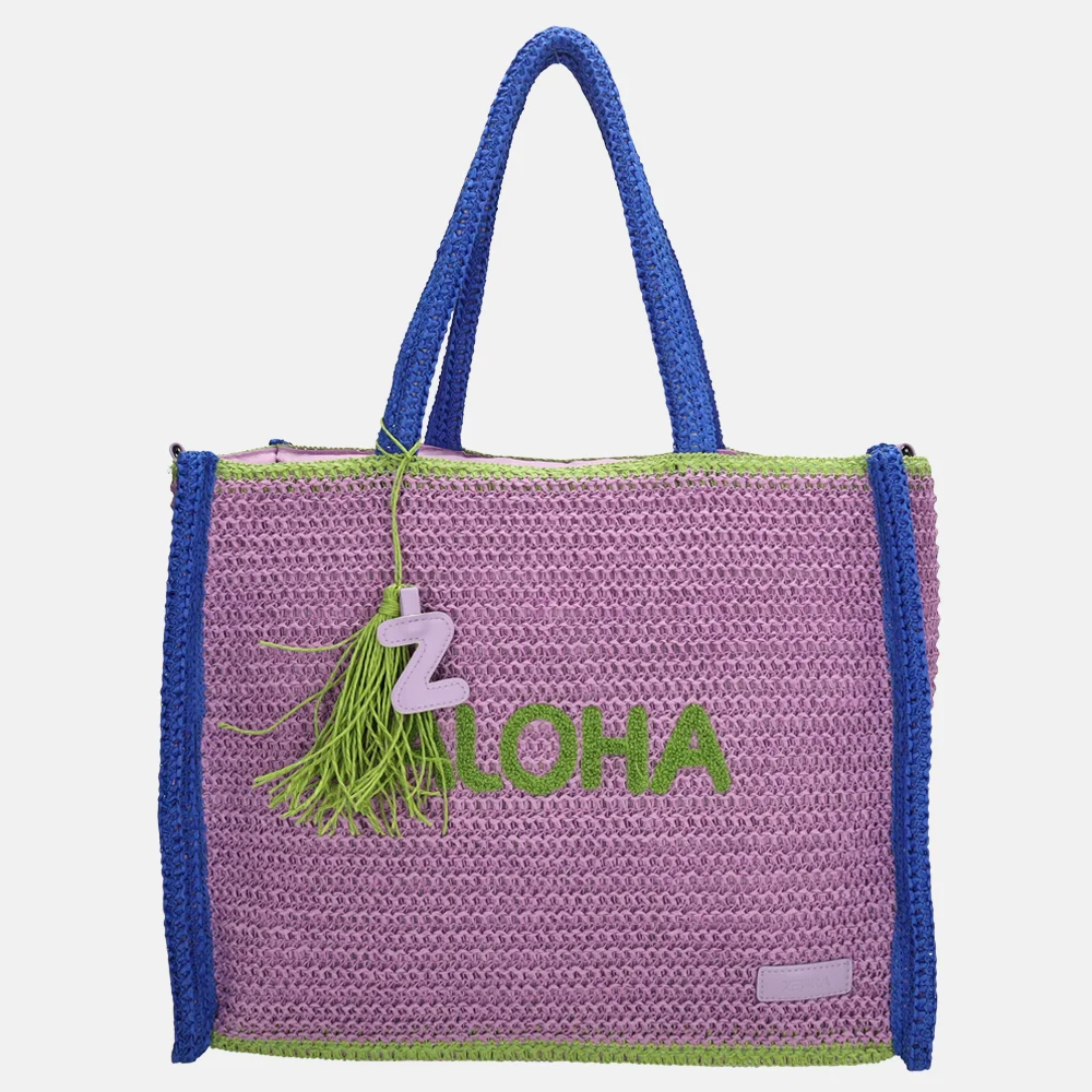 Zebra Trends Moana strandtas riet colorblock lilac bij Duifhuizen