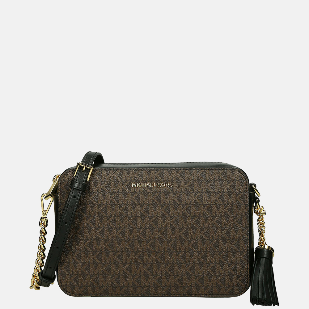 Michael Kors Jet Set camera bag crossbody tas brown acorn bij Duifhuizen