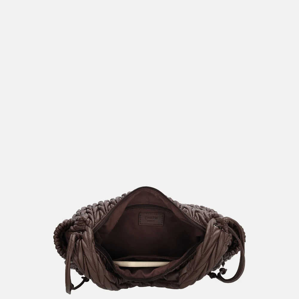 Charm London West End schoudertas smocked donkerbuin bij Duifhuizen