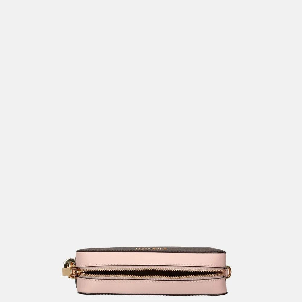 Michael Kors Jet Set camera bag crossbody tas brown/soft pink logo bij Duifhuizen
