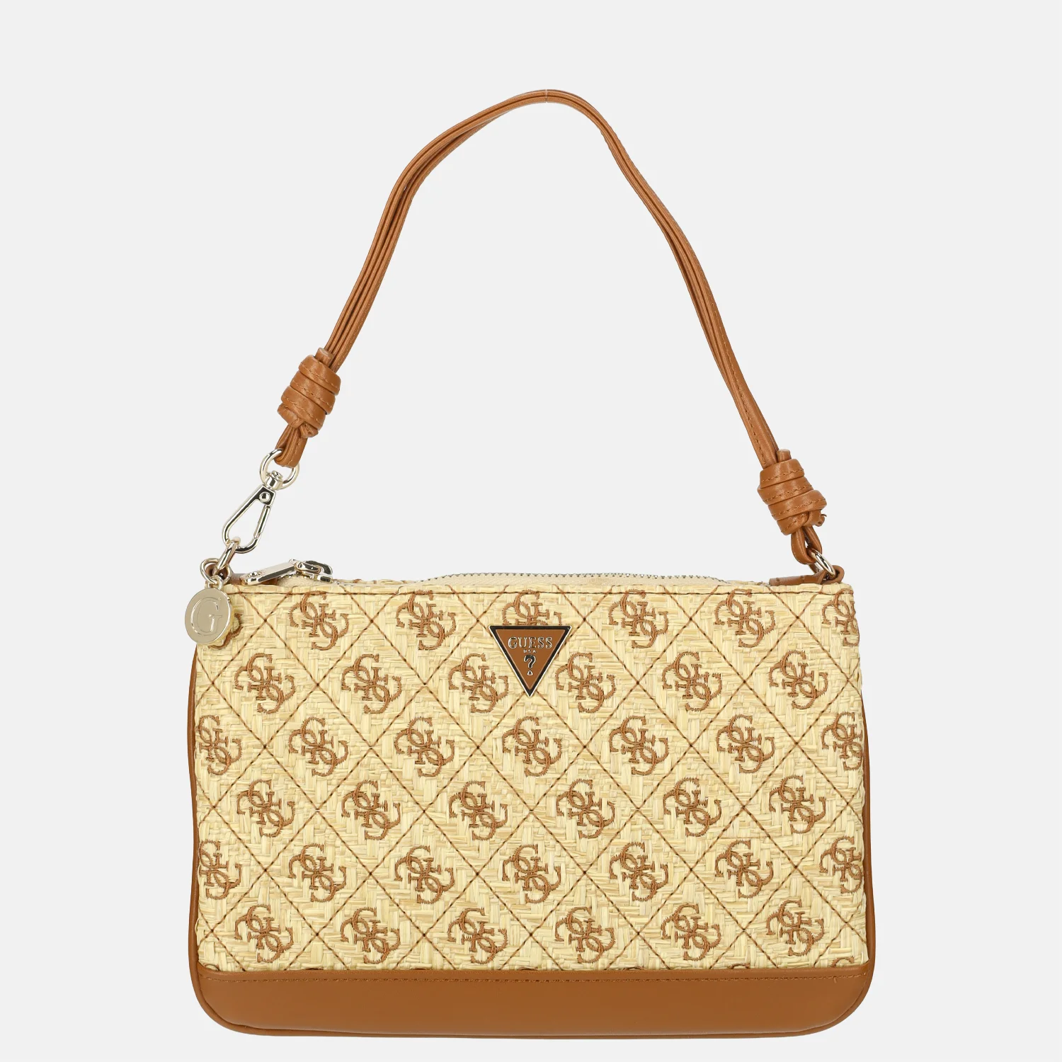 Guess Kirsten flat pouch logo clutch natural/caramel bij Duifhuizen
