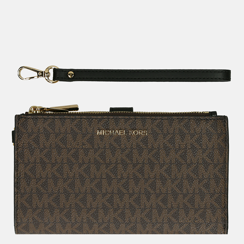 Michael Kors Jet Set Double Zip Wristlet portemonnee brown/black bij Duifhuizen