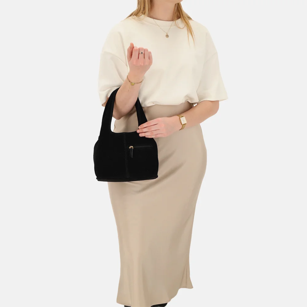 Charm London Sevilla handtas suede zwart bij Duifhuizen