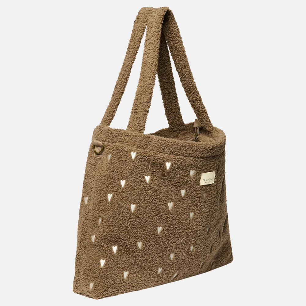 Studio Noos teddy mom bag luiertas brown hearts bij Duifhuizen