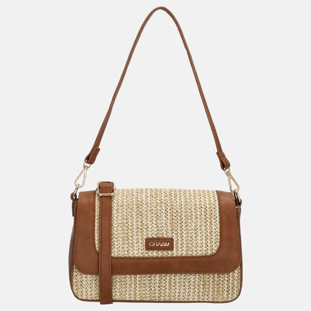 Charm London Hillingdon crossbody tas beige/cognac bij Duifhuizen
