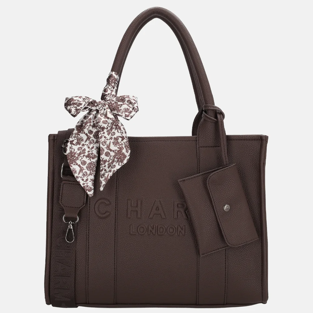 Charm London Debossed shopper M donkerbruin