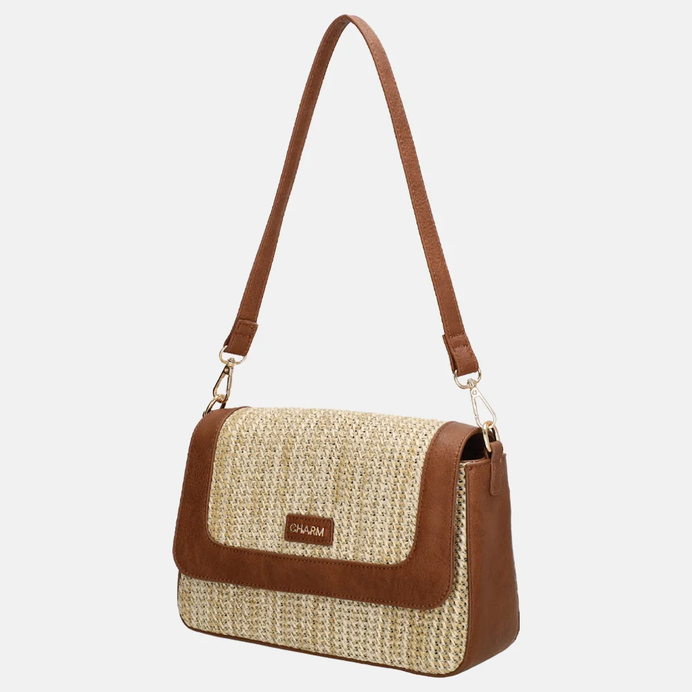 Charm London Hillingdon crossbody tas beige/cognac bij Duifhuizen