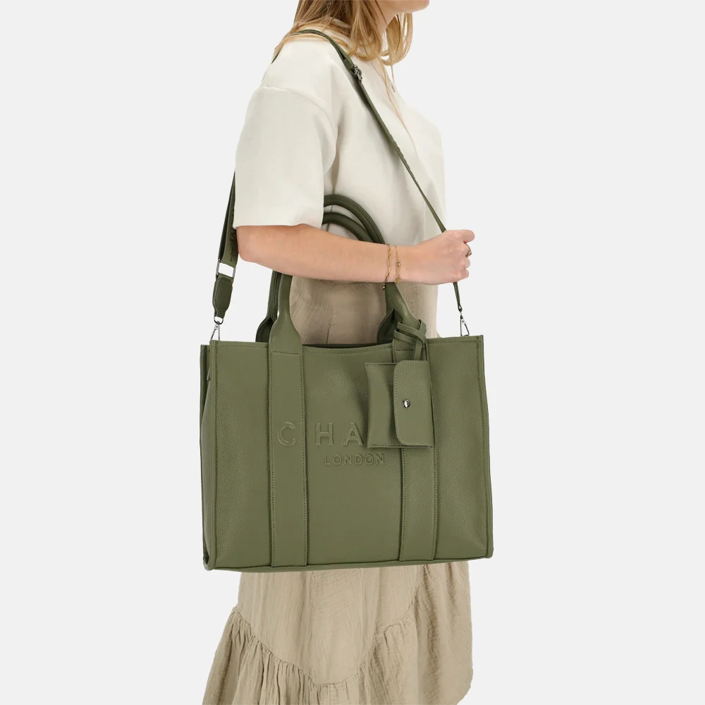 Charm London laptoptas 15 inch natuur groen bij Duifhuizen