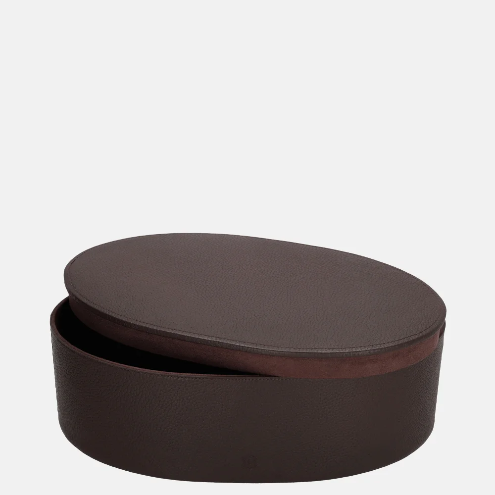 Chamada leren opbergbox ovaal effen L donkerbruin